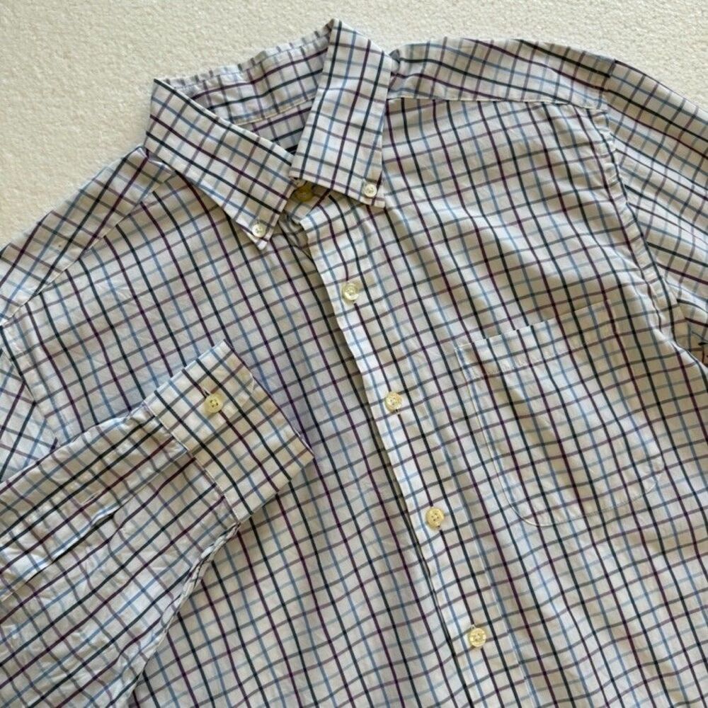 Vineyard Vines Murray Dress Shirt Mens Small White Purple Blue Plaid Pink Whale
